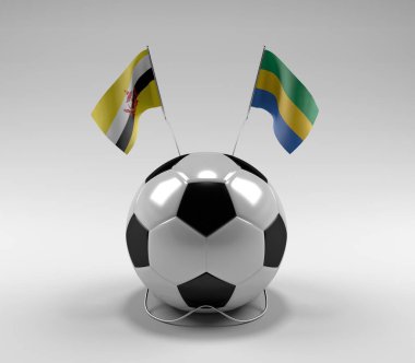 Brunei - Gabon Futbol Bayrakları, Beyaz Arkaplan - 3D Render