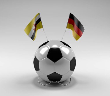 Brunei - Almanya Futbol Bayrakları, Beyaz Arkaplan - 3D Render