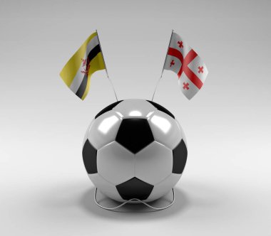 Brunei - Georgia Futbol Bayrakları, Beyaz Arkaplan - 3D Render