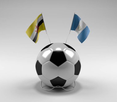 Brunei - Guatemala Futbol Bayrakları, Beyaz Arkaplan - 3D Render