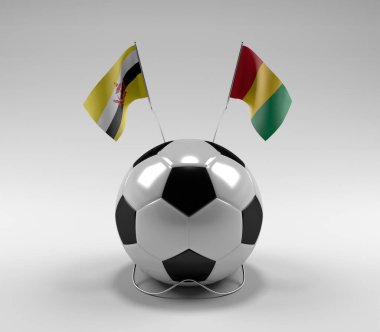Brunei - Gine Futbol Bayrakları, Beyaz Arkaplan - 3D Render