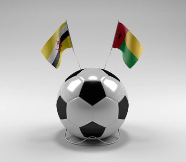 Brunei - Gine-Bissau Futbol Bayrakları, Beyaz Arkaplan - 3D Render