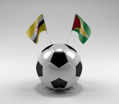 Brunei - Guyana Futbol Bayrakları, Beyaz Arkaplan - 3D Render