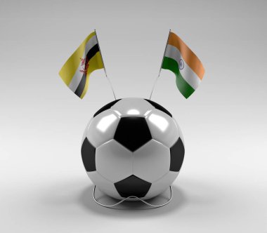 Brunei - Hindistan Futbol Bayrakları, Beyaz Arkaplan - 3D Render