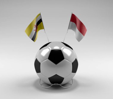 Brunei - Endonezya Futbol Bayrakları, Beyaz Arkaplan - 3D Render
