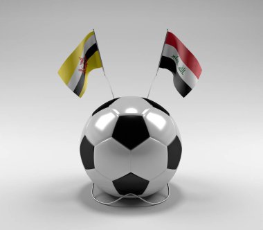 Brunei - Irak Futbol Bayrakları, Beyaz Arkaplan - 3D Yapılandırma