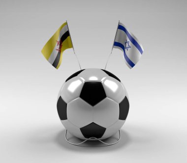 Brunei - İsrail Futbol Bayrakları, Beyaz Arkaplan - 3D Render