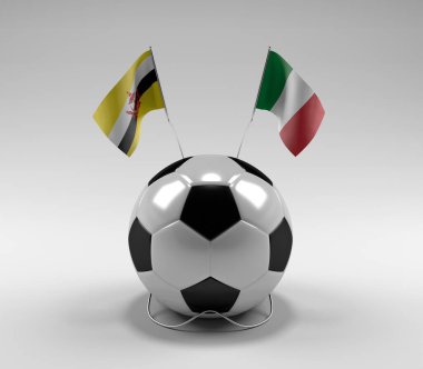 Brunei - İtalya Futbol Bayrakları, Beyaz Arkaplan - 3D Render