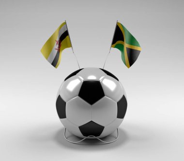 Brunei - Jamaika Futbol Bayrakları, Beyaz Arkaplan - 3D Render