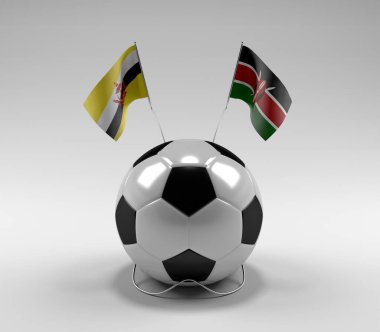Brunei - Kenya Futbol Bayrakları, Beyaz Arkaplan - 3D Render