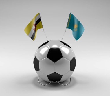 Brunei - Kazakistan Futbol Bayrakları, Beyaz Arkaplan - 3D Render