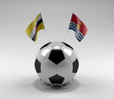 Brunei - Kiribati Futbol Bayrakları, Beyaz Arkaplan - 3D Render