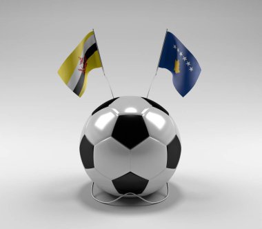 Brunei - Kosova Futbol Bayrakları, Beyaz Arkaplan - 3D Hazırlama