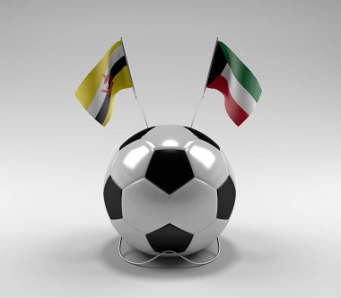 Brunei - Kuveyt Futbol Bayrakları, Beyaz Arkaplan - 3D Render