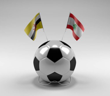 Brunei - Lübnan Futbol Bayrakları, Beyaz Arkaplan - 3D Render