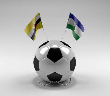 Brunei - Lesotho Futbol Bayrakları, Beyaz Arkaplan - 3D Render