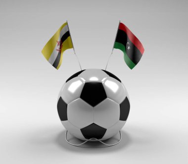 Brunei - Libya Futbol Bayrakları, Beyaz Arkaplan - 3D Render