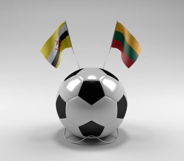 Brunei - Litvanya Futbol Bayrakları, Beyaz Arkaplan - 3D Render