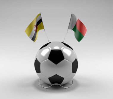 Brunei - Madagaskar Futbol Bayrakları, Beyaz Arkaplan - 3D Render