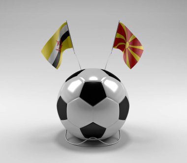 Brunei - Makedonya Futbol Bayrakları, Beyaz Arkaplan - 3D Hazırlama