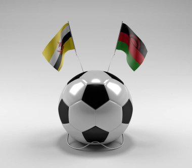 Brunei - Malawi Futbol Bayrakları, Beyaz Arkaplan - 3D Render