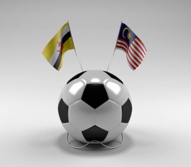 Brunei - Malezya Futbol Bayrakları, Beyaz Arkaplan - 3D Render