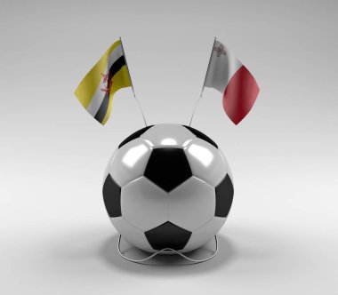 Brunei - Malta Futbol Bayrakları, Beyaz Arkaplan - 3D Render