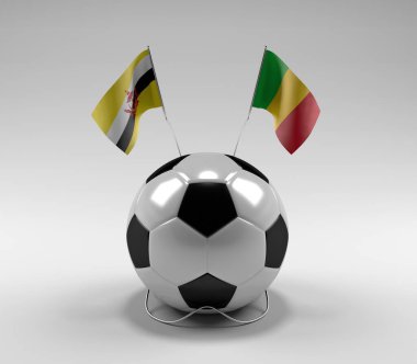 Brunei - Mali Futbol Bayrakları, Beyaz Arkaplan - 3D Render