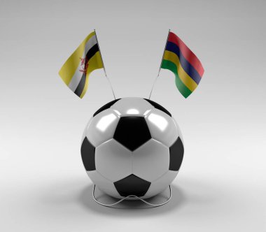 Brunei - Mauritius Futbol Bayrakları, Beyaz Arkaplan - 3D Render