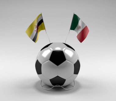 Brunei - Meksika Futbol Bayrakları, Beyaz Arkaplan - 3D Render