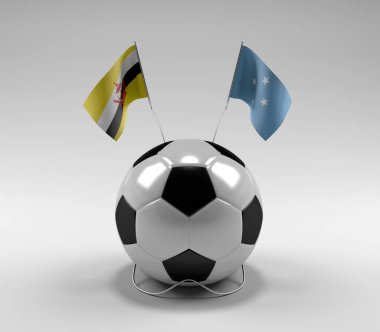 Brunei - Mikronezya Futbol Bayrakları, Beyaz Arkaplan - 3D Render