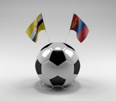 Brunei - Moğolistan Futbol Bayrakları, Beyaz Arkaplan - 3D Render