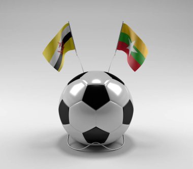 Brunei - Myanmar Futbol Bayrakları, Beyaz Arkaplan - 3D Render