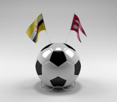 Brunei - Nepal Futbol Bayrakları, Beyaz Arkaplan - 3D Render