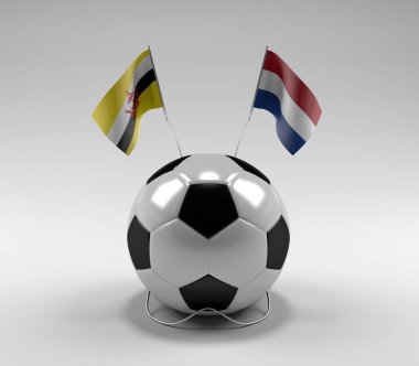 Brunei - Hollanda Futbol Bayrakları, Beyaz Arkaplan - 3D Render