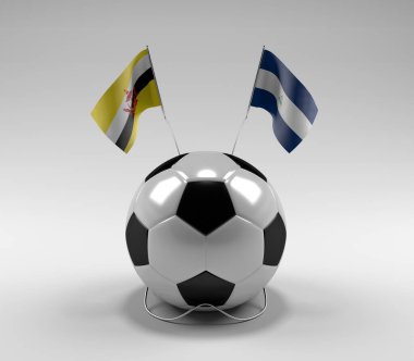 Brunei - Nikaragua Futbol Bayrakları, Beyaz Arkaplan - 3D Render