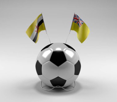 Brunei - Niue Futbol Bayrakları, Beyaz Arkaplan - 3D Render
