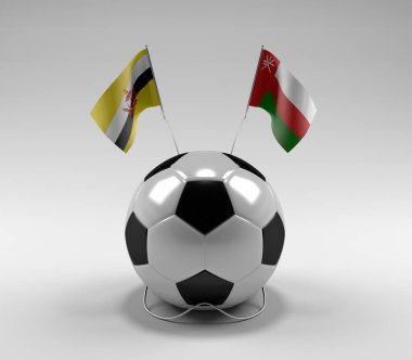 Brunei - Umman Futbol Bayrakları, Beyaz Arkaplan - 3D Render