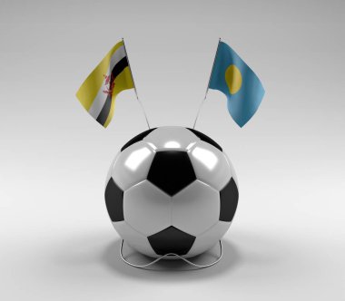 Brunei - Palau Futbol Bayrakları, Beyaz Arkaplan - 3D Render