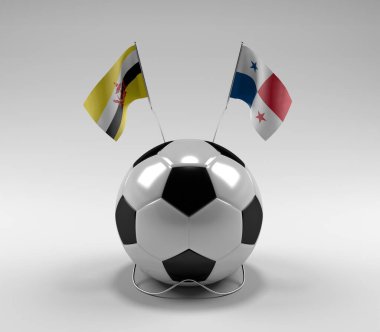 Brunei - Panama Futbol Bayrakları, Beyaz Arkaplan - 3D Render
