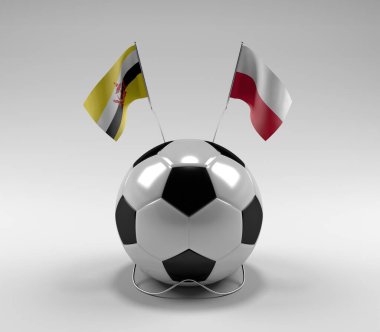 Brunei - Polonya Futbol Bayrakları, Beyaz Arkaplan - 3D Render