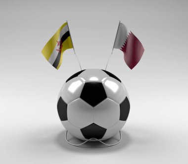 Brunei - Katar Futbol Bayrakları, Beyaz Arkaplan - 3D Render
