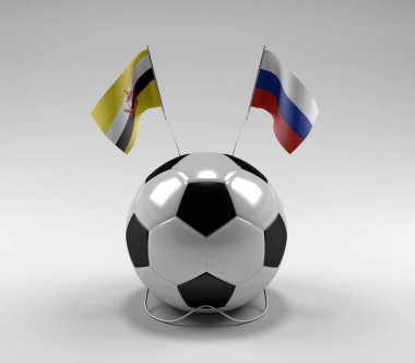 Brunei - Rusya Futbol Bayrakları, Beyaz Arkaplan - 3D Render