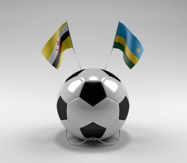 Brunei - Ruanda Futbol Bayrakları, Beyaz Arkaplan - 3D Render