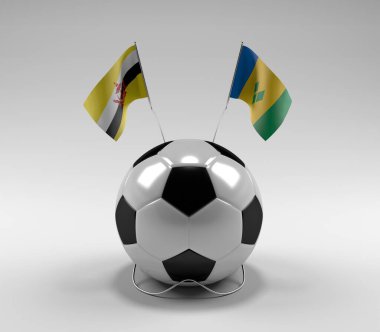 Brunei - Saint-Vincent-and the-Grenadines Futbol Bayrakları, Beyaz Arkaplan - 3D Render