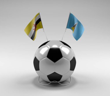 Brunei - Saint-Lucia Futbol Bayrakları, Beyaz Arkaplan - 3D Render