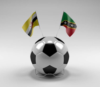 Brunei - Saint-Kitts-and-Nevis Futbol Bayrakları, Beyaz Arkaplan - 3D Render