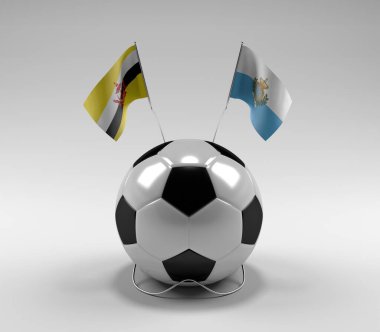 Brunei - San-Marino Futbol Bayrakları, Beyaz Arkaplan - 3D Render