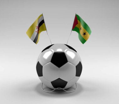 Brunei - Sao-Tome-Principe Futbol Bayrakları, Beyaz Arkaplan - 3D Render