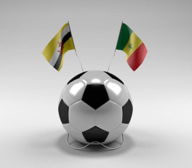 Brunei - Senegal Futbol Bayrakları, Beyaz Arkaplan - 3D Render